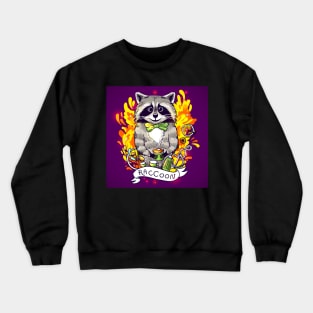 beautiful-cartoon-poster-raccoon-drinks-black-tea Crewneck Sweatshirt